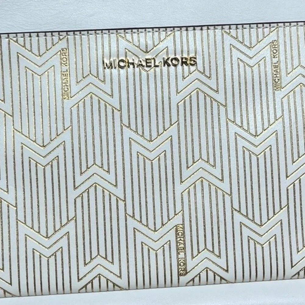 Michael Kors Wristlet in Gold and White Leather NWOT